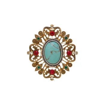Fariya Copper With 18K Gold Vintage Inlay Blue Gemstone Brooches Women's