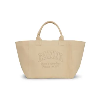GANNI Recycled Cotton Tote Bag Shopping Bag Handbag Large Size Women's Cream