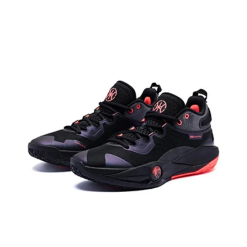 QIAODAN Battle Blade 6PRO Shock Absorbers With Slip Resistant Features High Top Basketball Shoes Men's Black Pink-2
