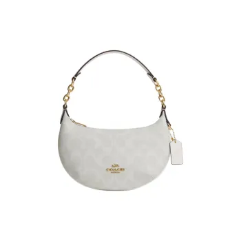 COACH Payton Coated Canvas With Leather Shoulder Bag Handbag Small Size Women's Gold & Chalk & Glacier White