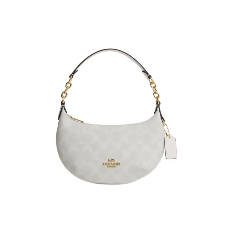 COACH Payton Coated Canvas With Leather Shoulder Bag Handbag Small Size Women's Gold & Chalk & Glacier White-0