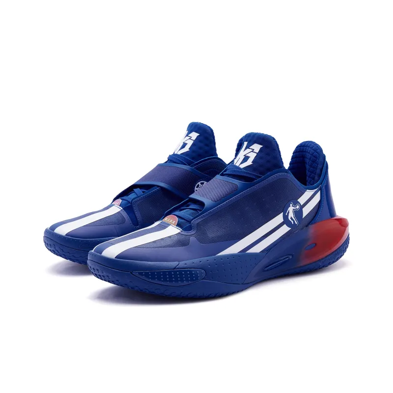 QIAODAN Sharp Edge RISE1.5 V8 Cushioned Slip Resistant Low Top Basketball Shoes Men's White Blue-2