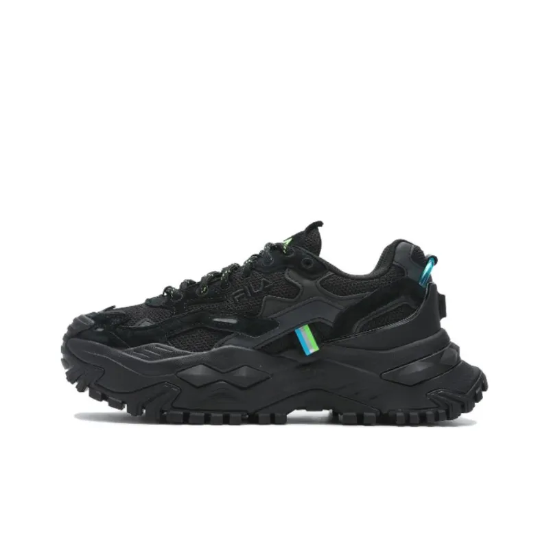 FILA FUSION BIANCO Cushioning, Abrasion Resistant, And Waterproof Low Top Chunky Sneakers Women's Black-0
