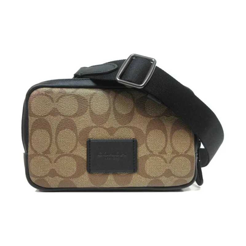 COACH Carrier Canvas With Smooth Calfskin Camera Bag, Shoulder Bag, Crossbody Bag Trumpets Men's Khaki-1