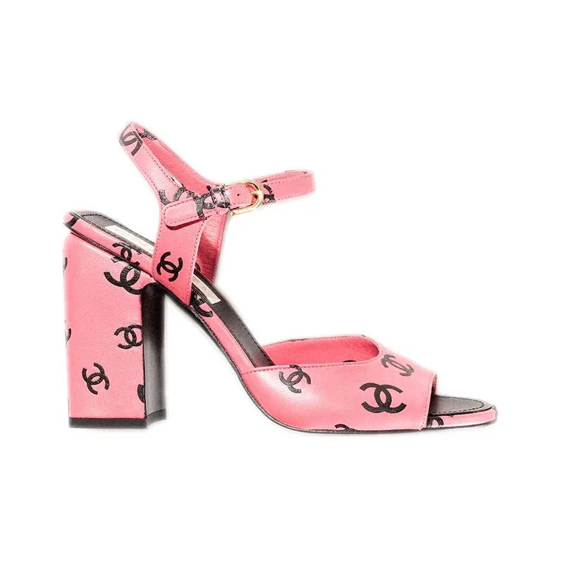 CHANEL Cc 100mm Heeled Sandal Pink Leather Women's-1
