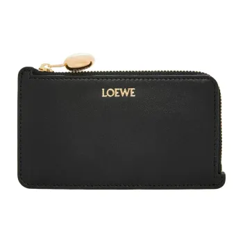 LOEWE Shiny Nappa Calfskin Card Clip Card Holder Women's Black