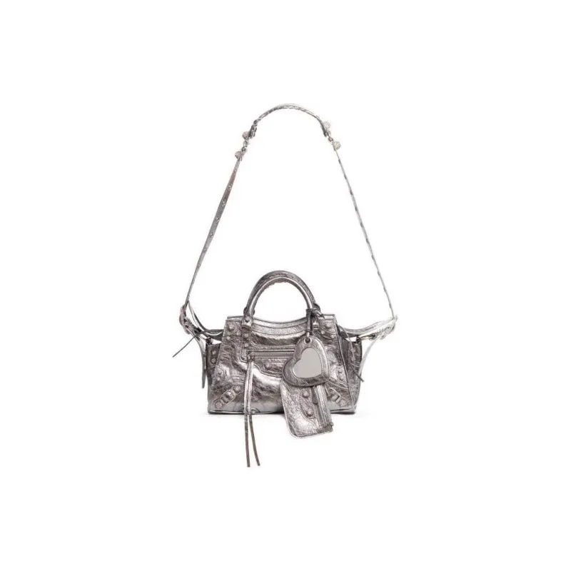 Balenciaga Neo Cagole Lambskin Shoulder Bag, Crossbody Bag, Handbag Extra Small Women's Silver-2