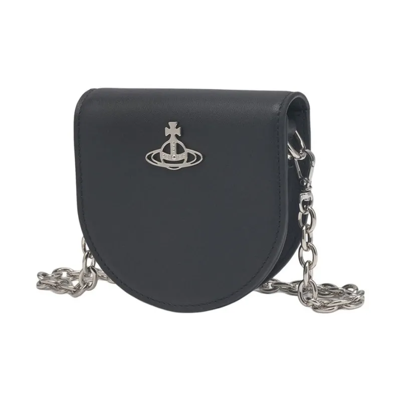 Vivienne Westwood Cow Leather Saddle Bag, Fanny Pack, Shoulder Bag, Crossbody Bag Nano Women's Black-1