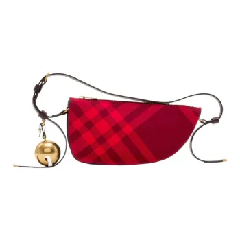 Burberry Jacquard Woven Plaid With Smooth Calfskin Handbag Shoulder Bag Mini Women's Red