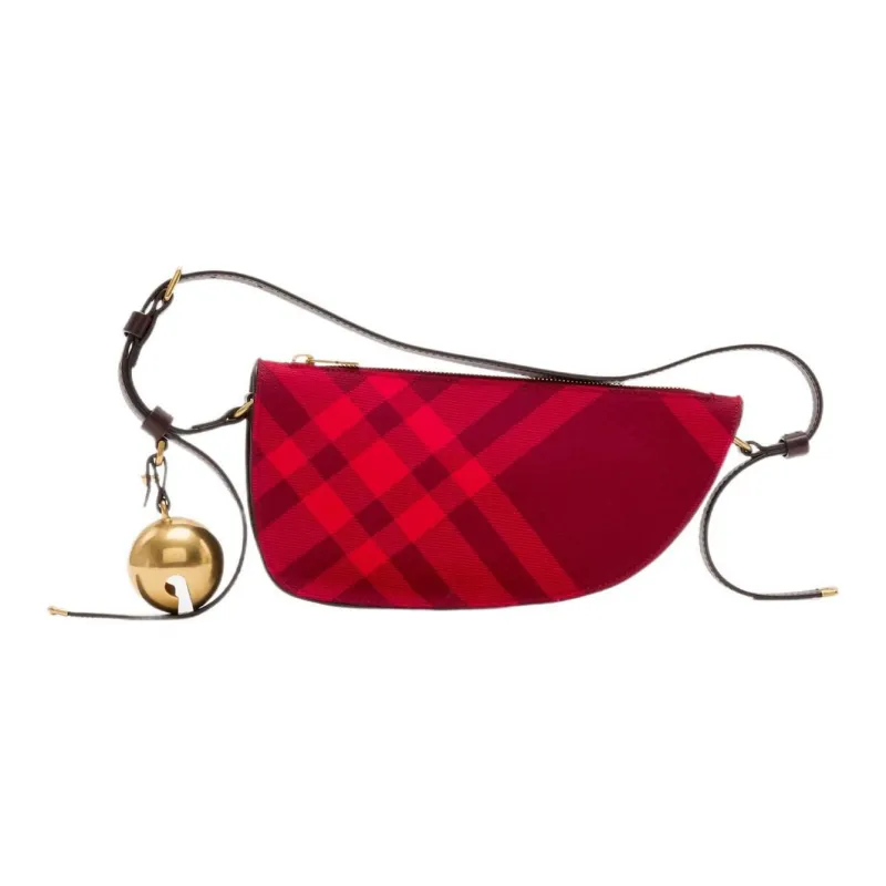 Burberry Jacquard Woven Plaid With Smooth Calfskin Handbag Shoulder Bag Mini Women's Red-0
