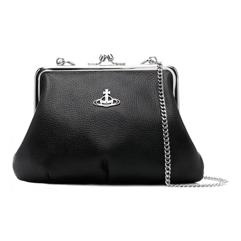 Vivienne Westwood Leather Dumpling Bag One Shoulder Crossbody Portable Wallet Women's Black-0