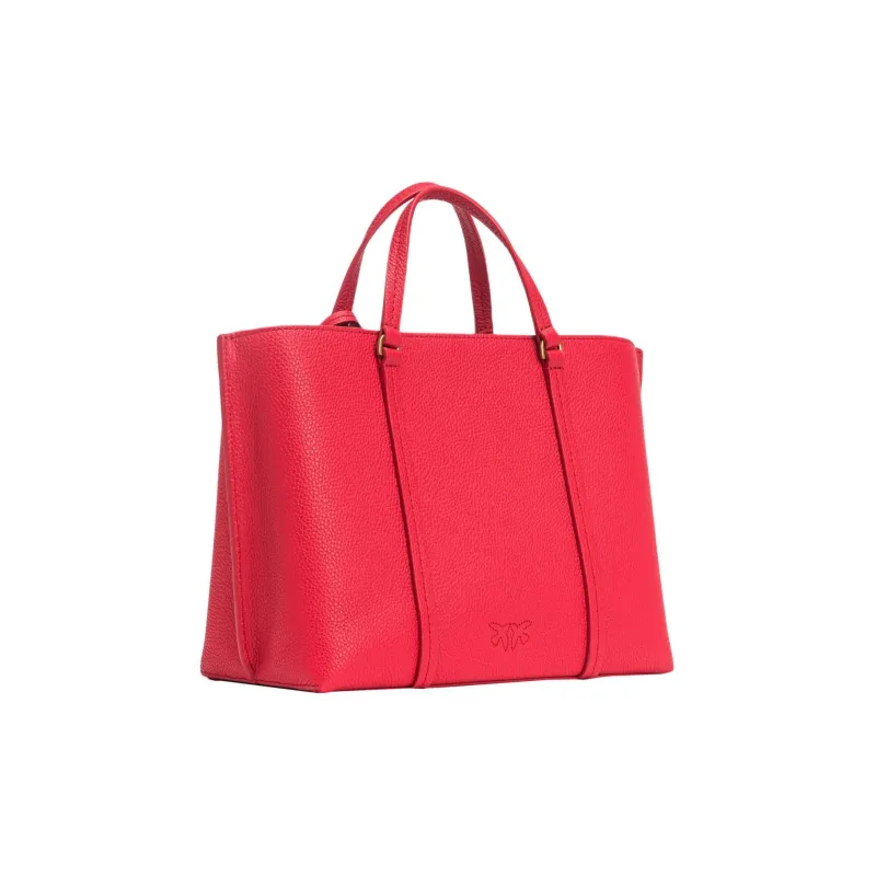 PINKO Leather Tote Bag Shopping Bag Handbag Women's Red-3