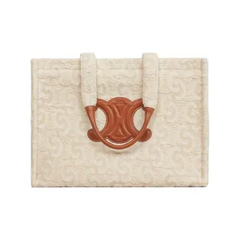 CELINE Cabas Thais Fabric Tote Bag Shopping Bag Handbag Large Size Women's Natural Color & Brown Umber