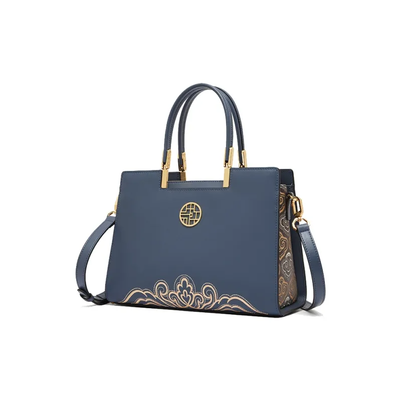 Geshiman Cow Leather Handbag Regular Women's Ecru/Royal Blue/Apricot/Burgundy-4