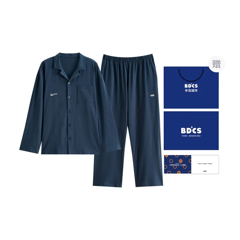 Peninsula City Pajama Set Men's Gift Box Set Gray Blue-0