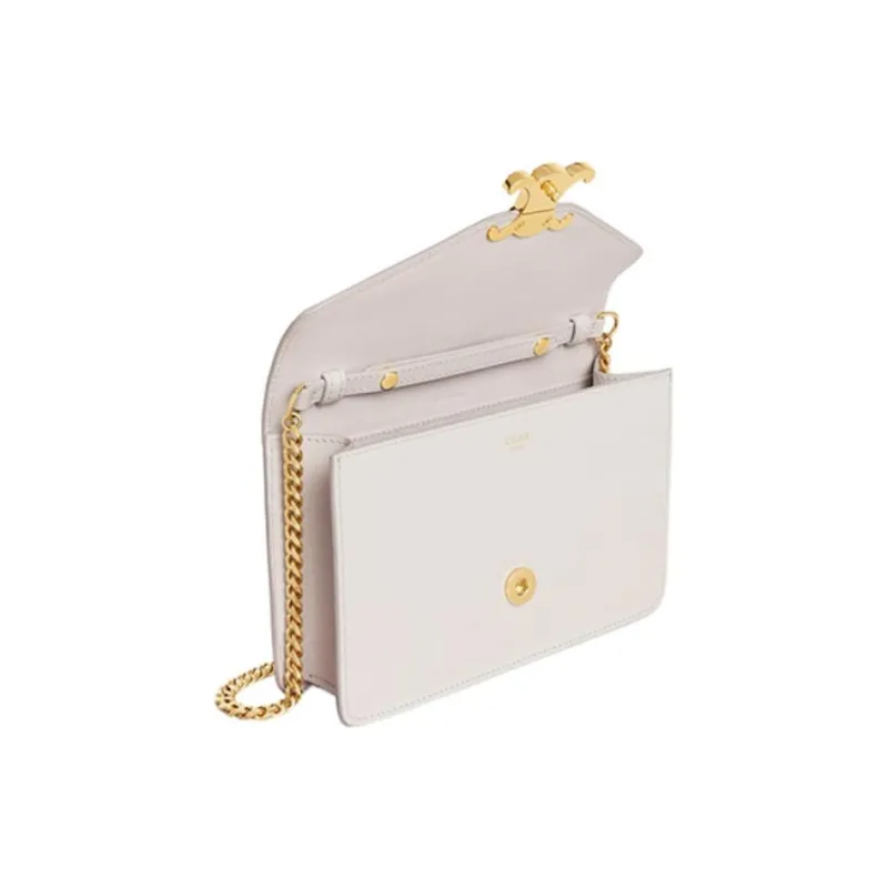 CELINE Triomphe Calfskin Shoulder Bag, Crossbody Bag, Wallet Women's Beige-3
