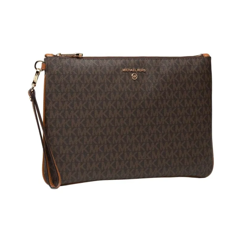 MICHAEL KORS Slater Cotton With Coated Canvas And Leather Trim Combo Bag Clutch Large Size Women's Dark Brown-2