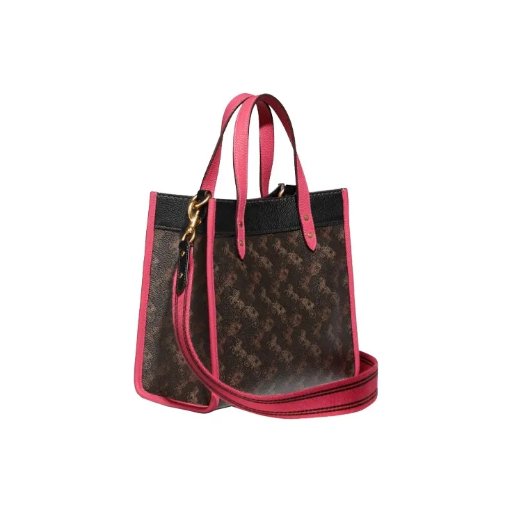 COACH Field Leather Tote Bag Shopping Bag Shoulder Bag Crossbody Bag Handbag Small Size Women's Brown & Pink Multicolor-1