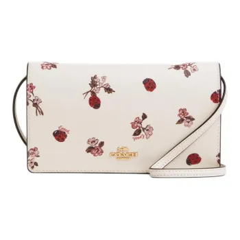 COACH Anna Coated Canvas Clutches Shoulder Bag Crossbody Bag Small Size Women's Gold & Chalk Multicolor