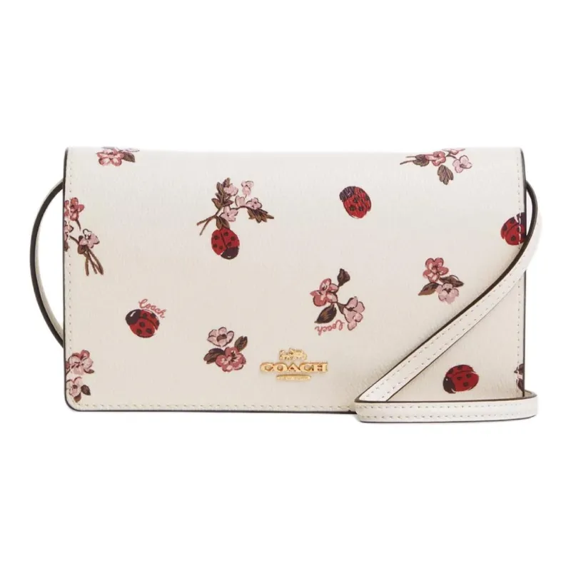 COACH Anna Coated Canvas Clutches Shoulder Bag Crossbody Bag Small Size Women's Gold & Chalk Multicolor-0