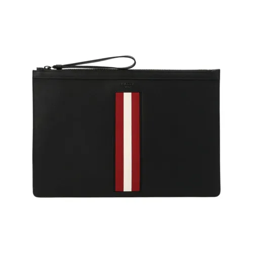 BALLY Leather Handbag Men's Black/ Red/White Clutch
