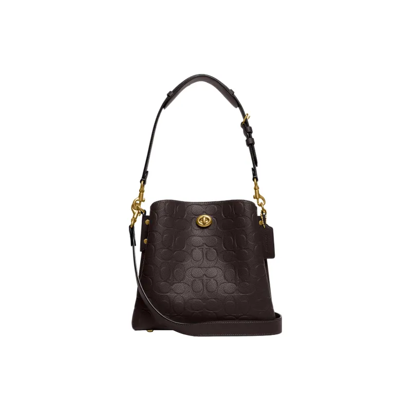 COACH Willow Polished Grained Leather Bucket Bag Handbag Shoulder Bag Crossbody Bag Medium Size Women's Black-0