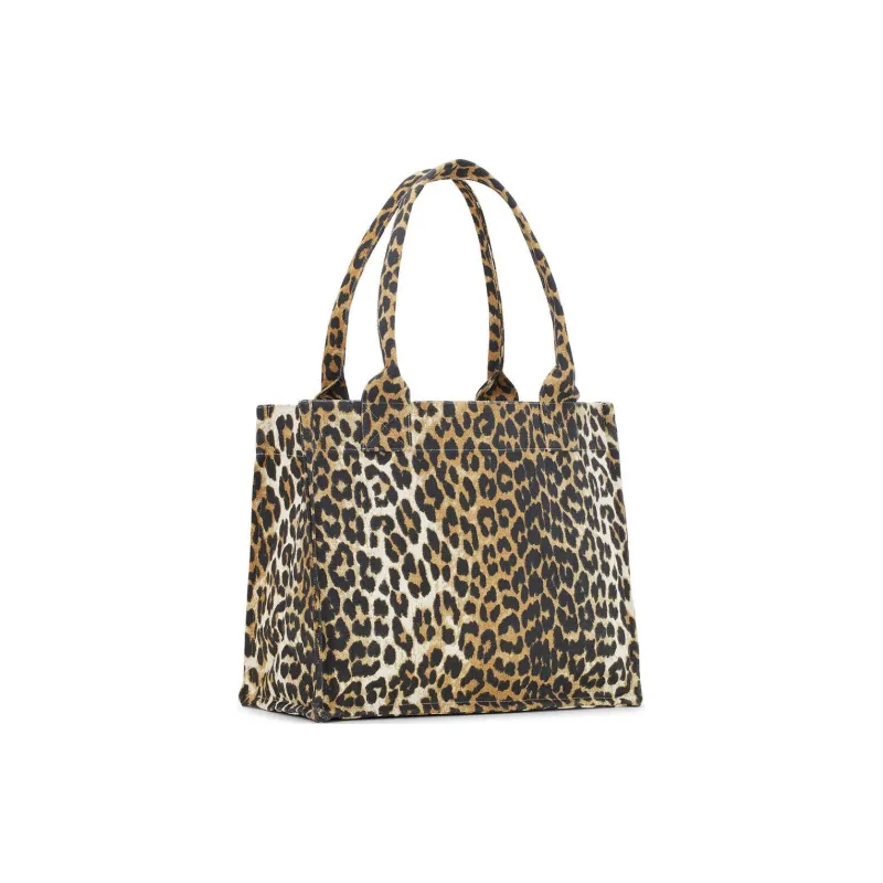 GANNI Canvas Tote Bag, Shopping Bag, Shoulder Bag, Handbag Large Size Women's Leopard Print-3