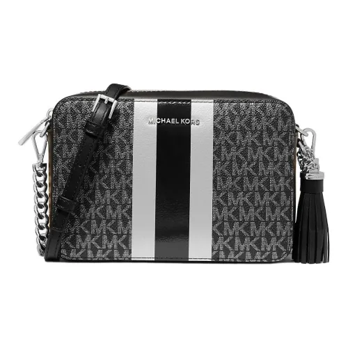 MICHAEL KORS Ginny Canvas Shoulder Bag Crossbody Bag Women's Black & Silver