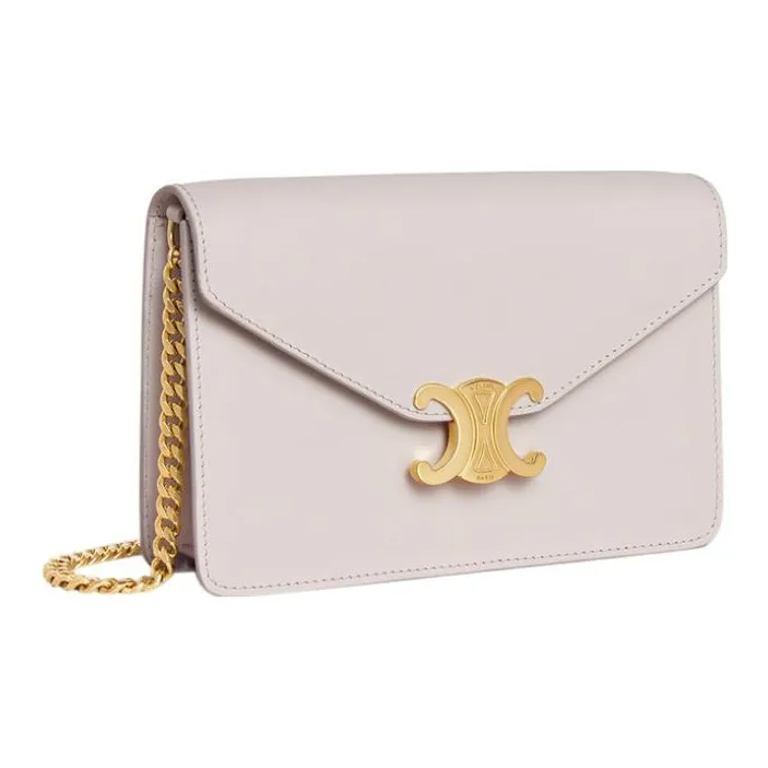 CELINE Triomphe Calfskin Shoulder Bag, Crossbody Bag, Wallet Women's Beige-1