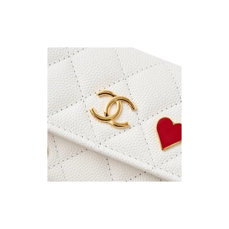 CHANEL Leather Card Holder Regular Unisex White-4