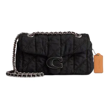 COACH Tabby Denim With Nappa Leather Portable Crossbody Bag Shoulder Bag Women's Silver Black