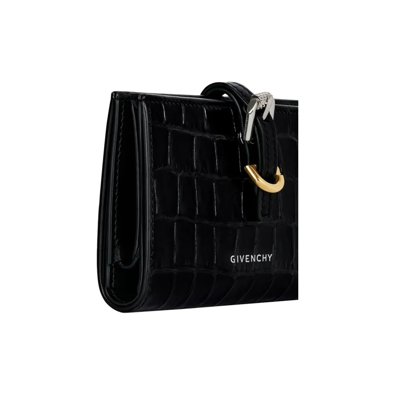 Givenchy Voyou Crocodile Pattern Embossed Calfskin Wallet Women's Black-3