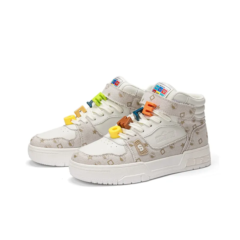 SESAME STREET Skateboard Shoes Unisex High Top Black & White/Denim Blue/Beige Apricot/Black-21