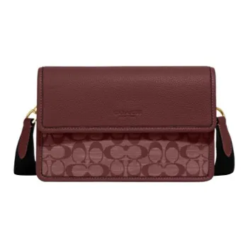 COACH Turner Fabric With Cow Leather Shoulder Bag, Crossbody Bag Medium Size Women's Burgundy