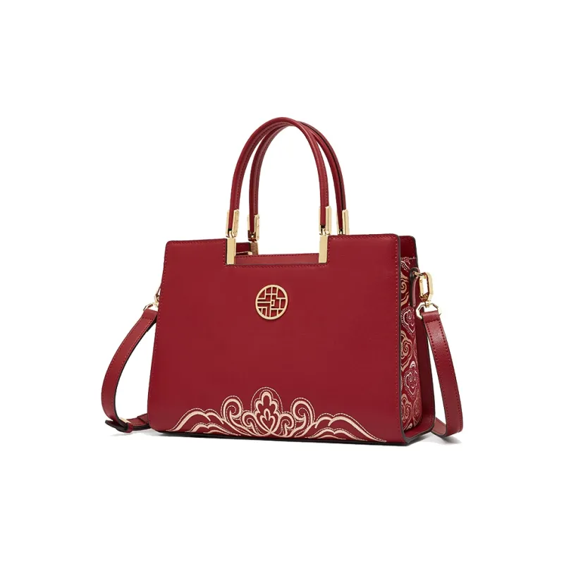 Geshiman Cow Leather Handbag Regular Women's Ecru/Royal Blue/Apricot/Burgundy-10