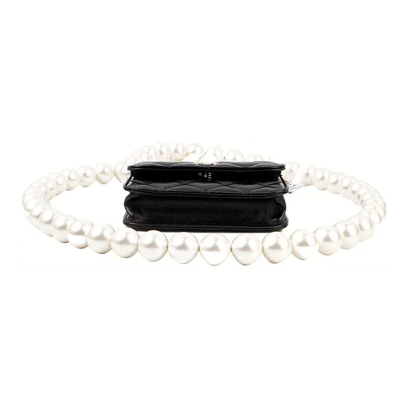 CHANEL Lambskin Coin Purse Crossbody Bag Shoulder Bag Women's Black-4