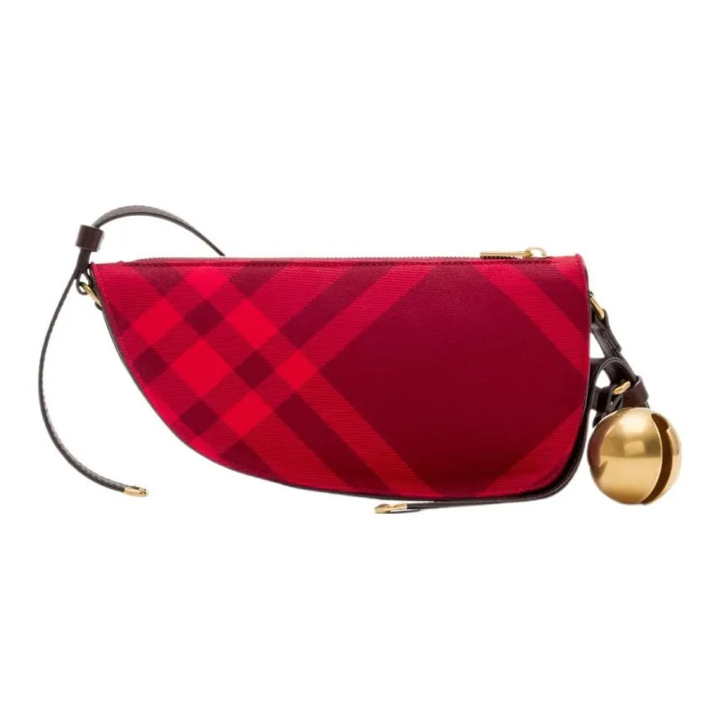 Burberry Jacquard Woven Plaid With Smooth Calfskin Handbag Shoulder Bag Mini Women's Red-2