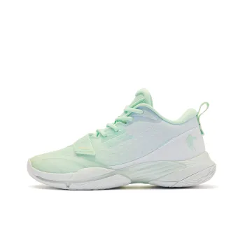 QIAODAN Wind Blade Fly By Cushioned Slip Resistant Low Top Basketball Shoes Men's Green White