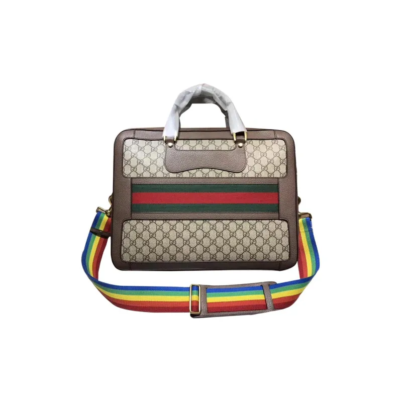 GUCCI Leather Canvas Briefcase Shoulder Bag Crossbody Bag Handbag Men's Ebony Brown-3
