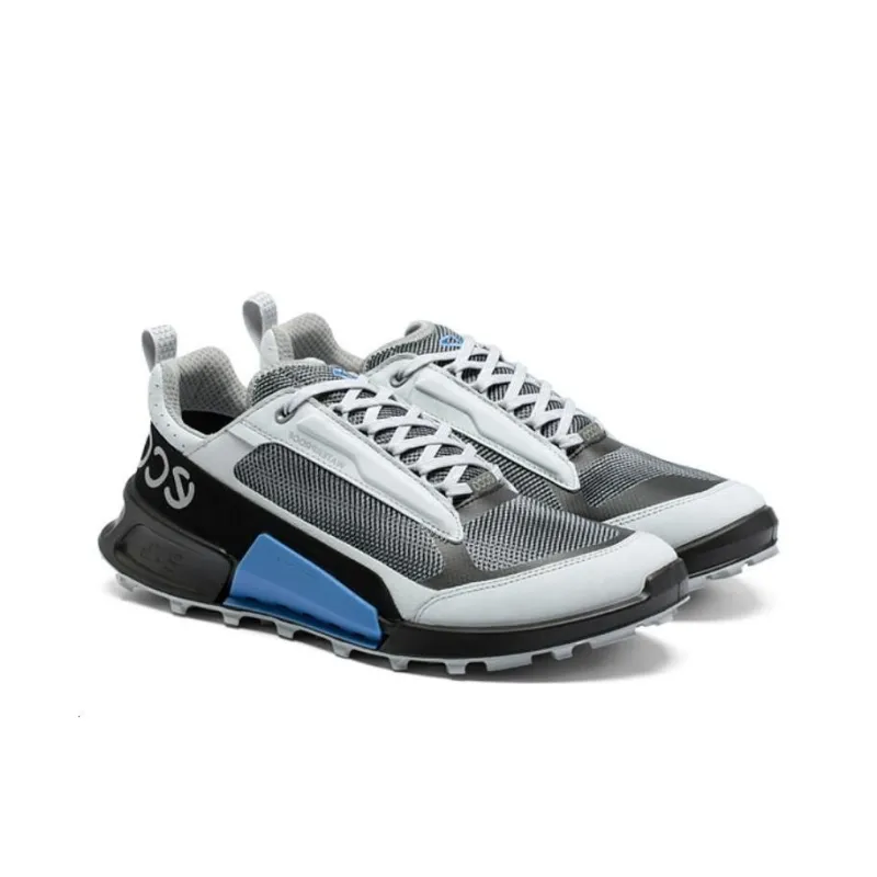 Ecco Step 2.1 Series Lightweight Low Top Casual Shoes Men's Concrete Gray Electric Blue-4