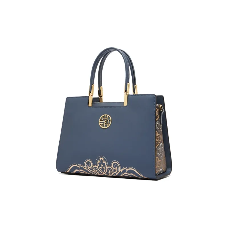 Geshiman Cow Leather Handbag Regular Women's Ecru/Royal Blue/Apricot/Burgundy-3