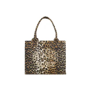 GANNI Canvas Tote Bag, Shopping Bag, Shoulder Bag, Handbag Large Size Women's Leopard Print