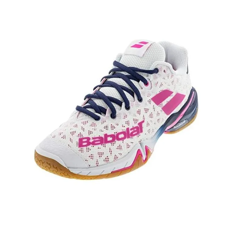 Babolat Shock Absorbers With Slip Resistant Features Low Top Badminton Shoes Women's White Rose Red-2