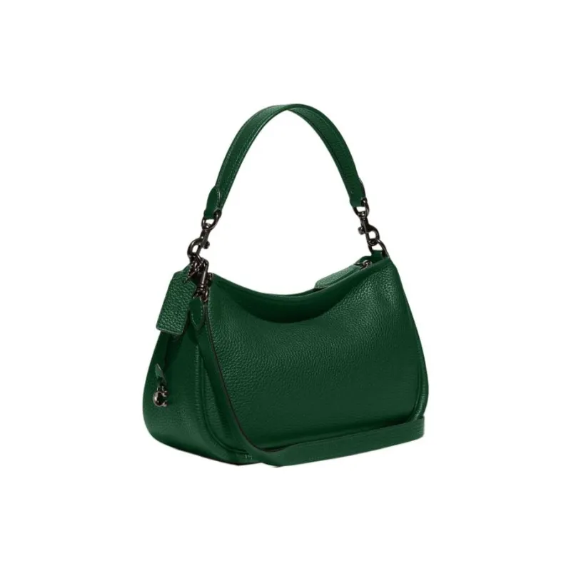 COACH Cary Pebbled Leather Shoulder Bag, Handbag, Shoulder Bag Women's Deep Pine Green-1