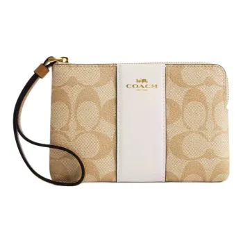 COACH Corner Zip Canvas Clutch Mini Women's Light Khaki