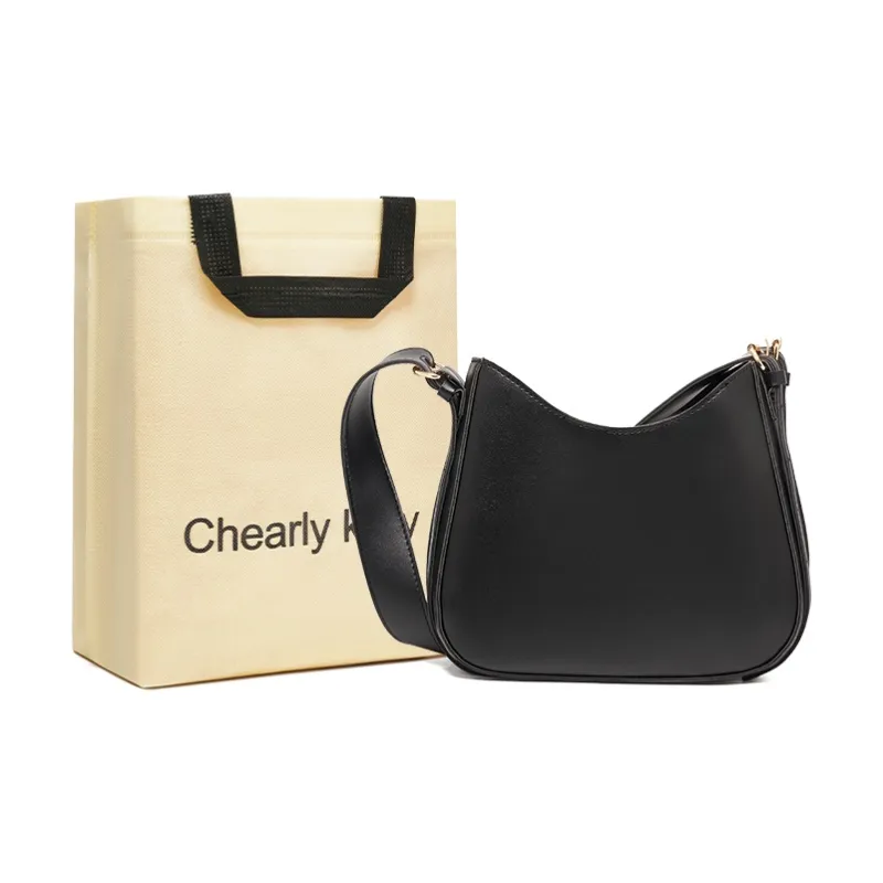 Chearly Kitity Synthetic Leather Saddle Bag, Shoulder Bag Medium Size Women's Classic Black/Coffee/Khaki-0
