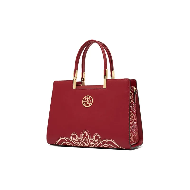 Geshiman Cow Leather Handbag Regular Women's Ecru/Royal Blue/Apricot/Burgundy-9