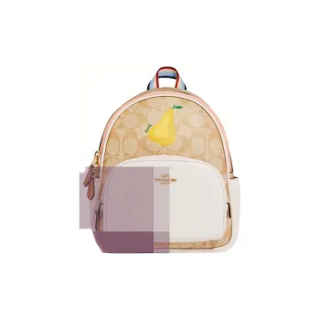 COACH Canvas With Leather Backpack Small Size Women's Light Khaki & Chalk White
