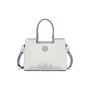 Geshiman Cow Leather Handbag Regular Women's Ecru/Royal Blue/Apricot/Burgundy