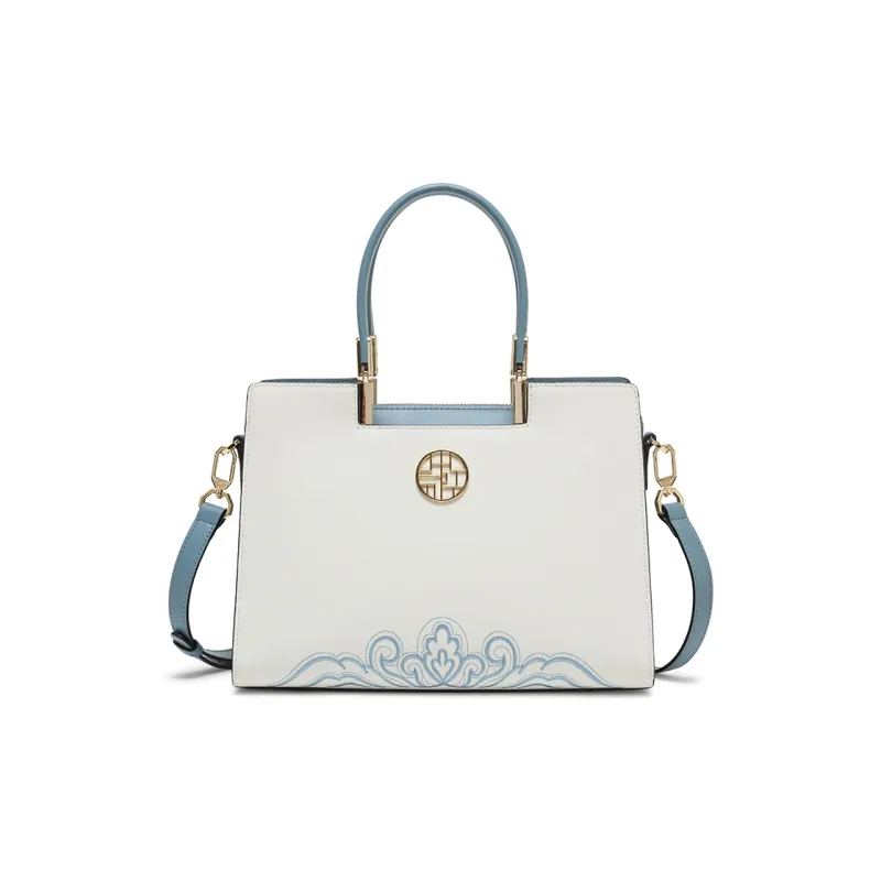 Geshiman Cow Leather Handbag Regular Women's Ecru/Royal Blue/Apricot/Burgundy-0
